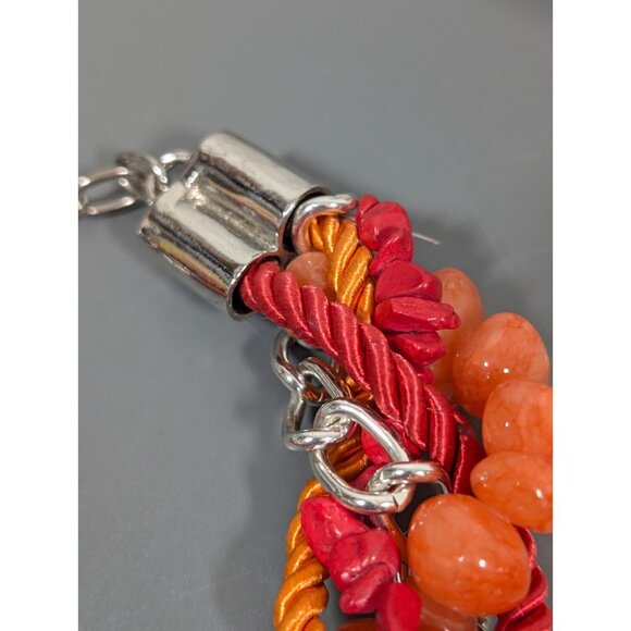 Orange Red Statement Necklace Bold Chunky Faux Coral Twist Beach Coastal Boho - Picture 6 of 11